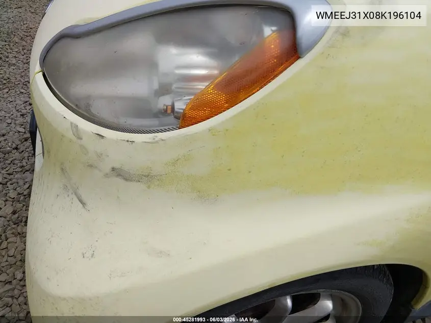 2008 Smart Fortwo Passion/Pure VIN: WMEEJ31X08K196104 Lot: 45281993