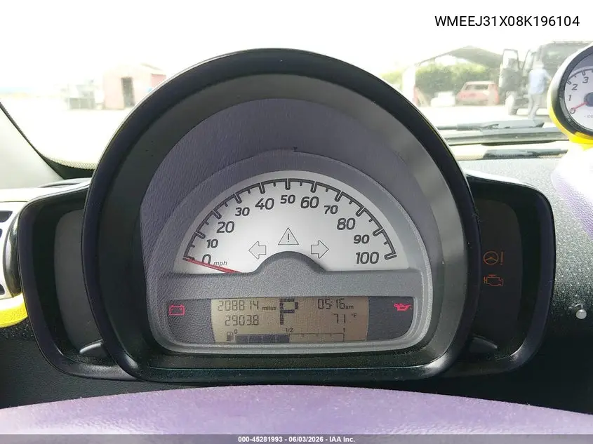 2008 Smart Fortwo Passion/Pure VIN: WMEEJ31X08K196104 Lot: 45281993