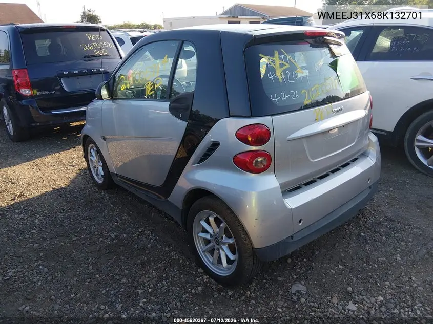 2008 Smart Fortwo Passion/Pure VIN: WMEEJ31X68K132701 Lot: 45620367