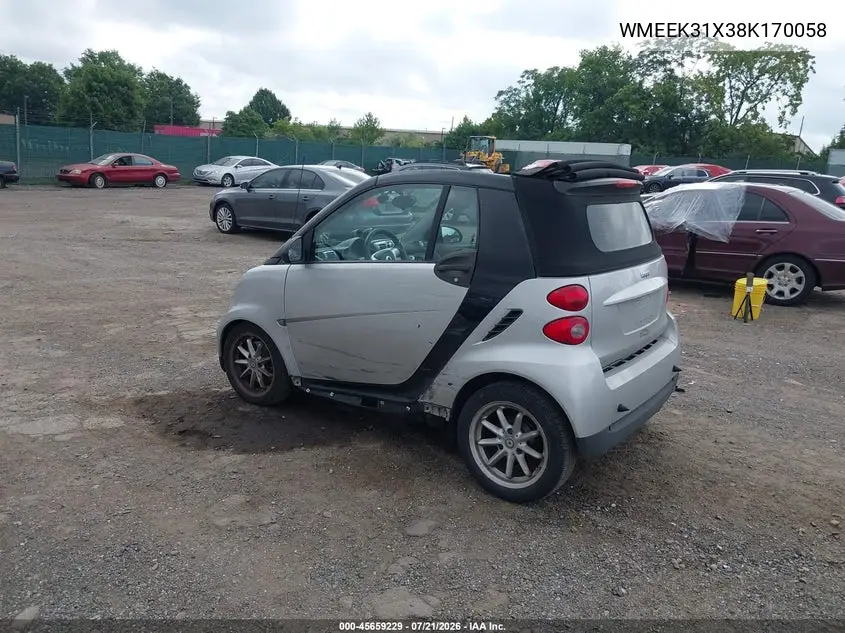 2008 Smart Fortwo Passion VIN: WMEEK31X38K170058 Lot: 45659229