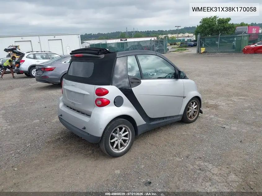 2008 Smart Fortwo Passion VIN: WMEEK31X38K170058 Lot: 45659229