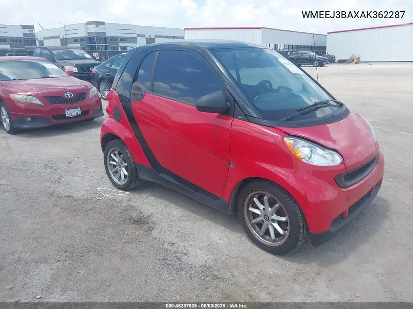 2010 Smart Fortwo Passion/Pure VIN: WMEEJ3BAXAK362287 Lot: 45287935