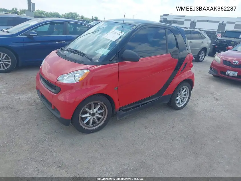 2010 Smart Fortwo Passion/Pure VIN: WMEEJ3BAXAK362287 Lot: 45287935