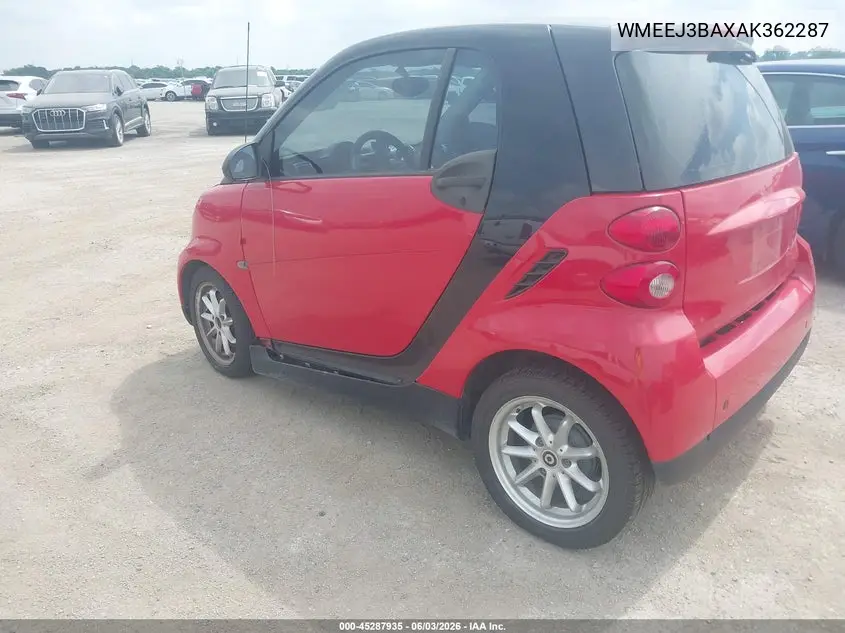 2010 Smart Fortwo Passion/Pure VIN: WMEEJ3BAXAK362287 Lot: 45287935