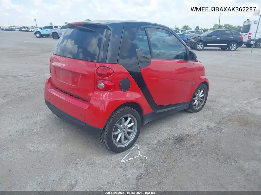 2010 Smart Fortwo Passion/Pure VIN: WMEEJ3BAXAK362287 Lot: 45287935