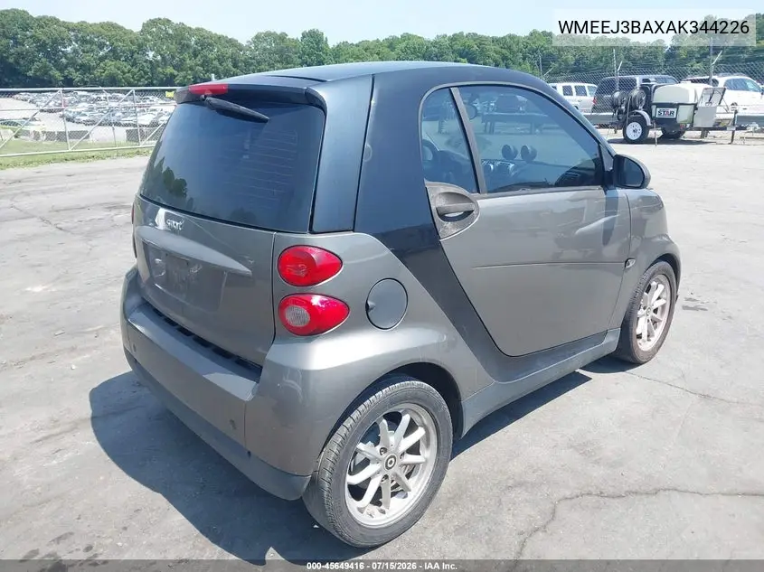 2010 Smart Fortwo Passion/Pure VIN: WMEEJ3BAXAK344226 Lot: 45649416