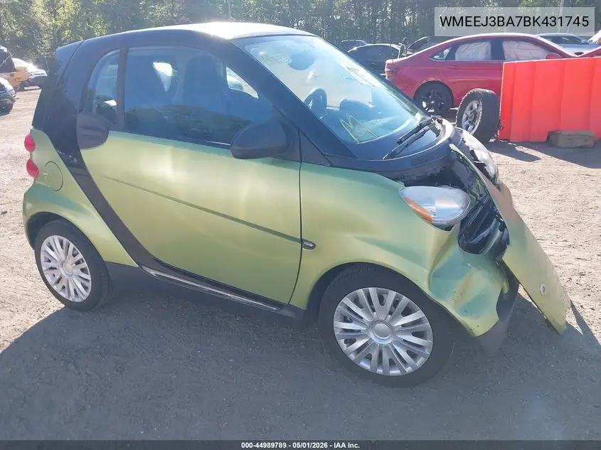 2011 Smart Fortwo Pure VIN: WMEEJ3BA7BK431745 Lot: 44989789