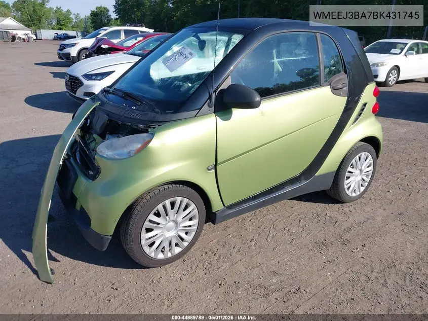 2011 Smart Fortwo Pure VIN: WMEEJ3BA7BK431745 Lot: 44989789