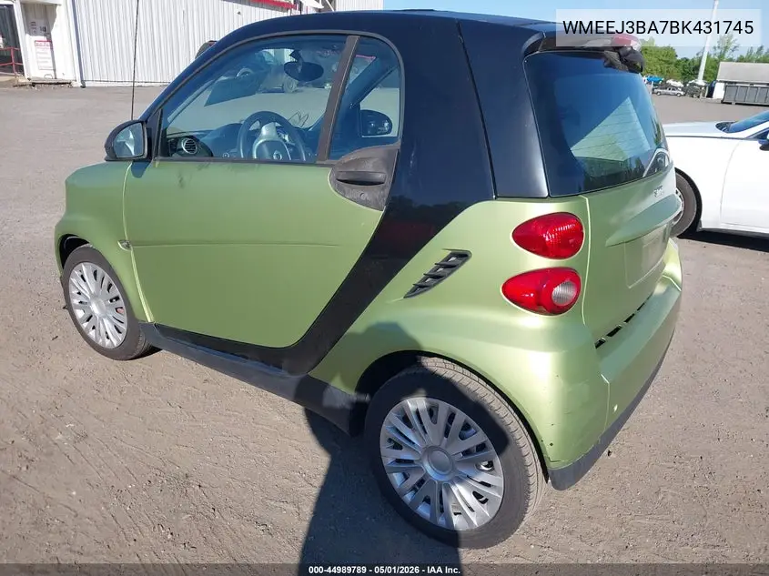 2011 Smart Fortwo Pure VIN: WMEEJ3BA7BK431745 Lot: 44989789