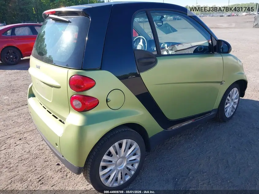2011 Smart Fortwo Pure VIN: WMEEJ3BA7BK431745 Lot: 44989789
