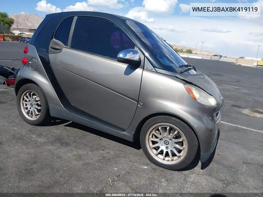 2011 Smart Fortwo Passion/Pure VIN: WMEEJ3BAXBK419119 Lot: 45645633