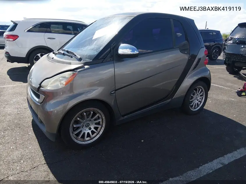 2011 Smart Fortwo Passion/Pure VIN: WMEEJ3BAXBK419119 Lot: 45645633