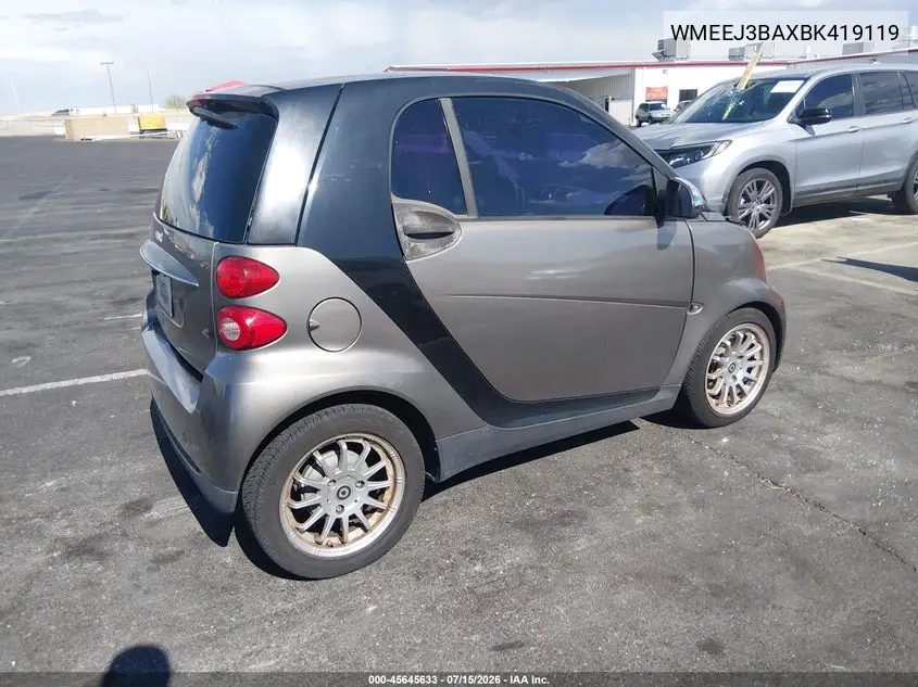 2011 Smart Fortwo Passion/Pure VIN: WMEEJ3BAXBK419119 Lot: 45645633