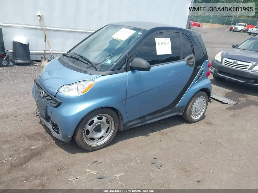 2013 Smart Fortwo Pure VIN: WMEEJ3BA4DK681995 Lot: 45513637