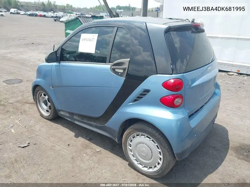 2013 Smart Fortwo Pure VIN: WMEEJ3BA4DK681995 Lot: 45513637