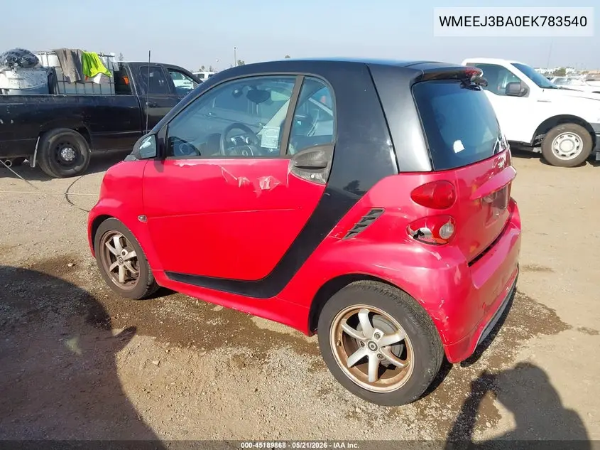 2014 Smart Fortwo Passion VIN: WMEEJ3BA0EK783540 Lot: 45189868