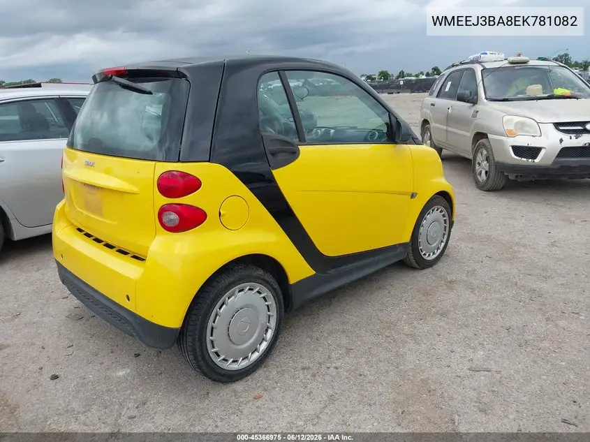 2014 Smart Fortwo VIN: WMEEJ3BA8EK781082 Lot: 45366975