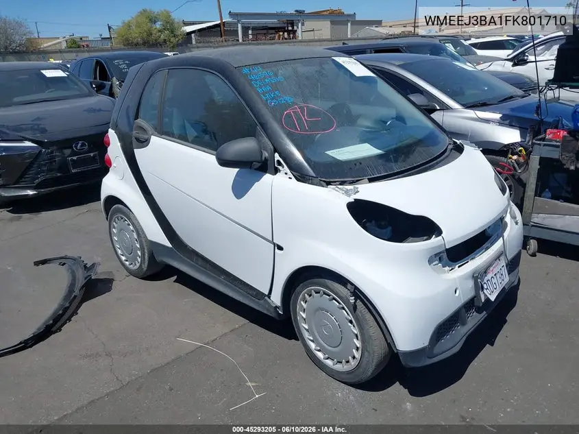 2015 Smart Fortwo Pure VIN: WMEEJ3BA1FK801710 Lot: 45293205