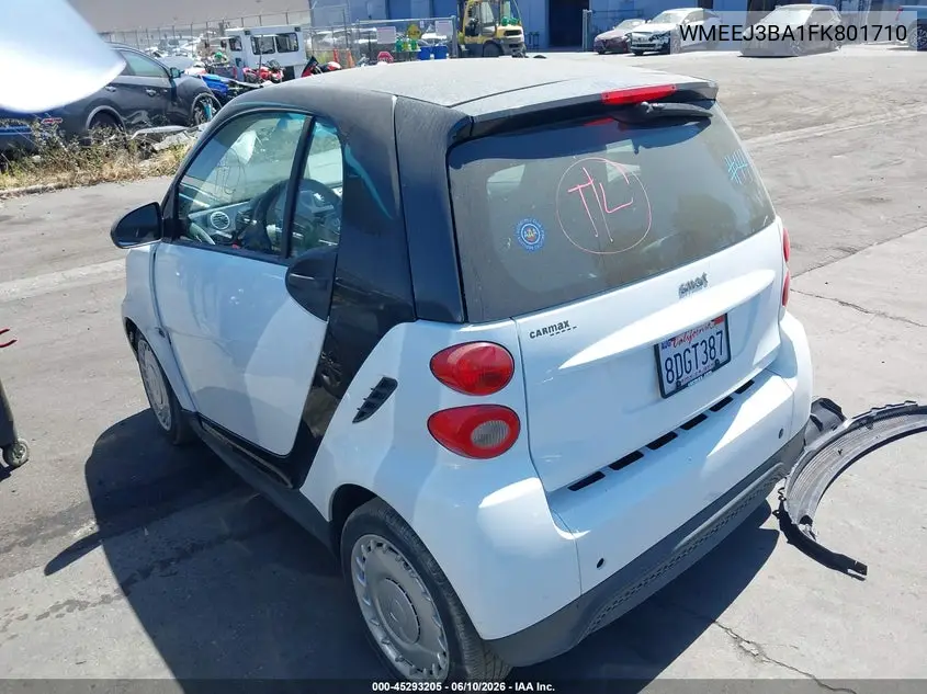 2015 Smart Fortwo Pure VIN: WMEEJ3BA1FK801710 Lot: 45293205