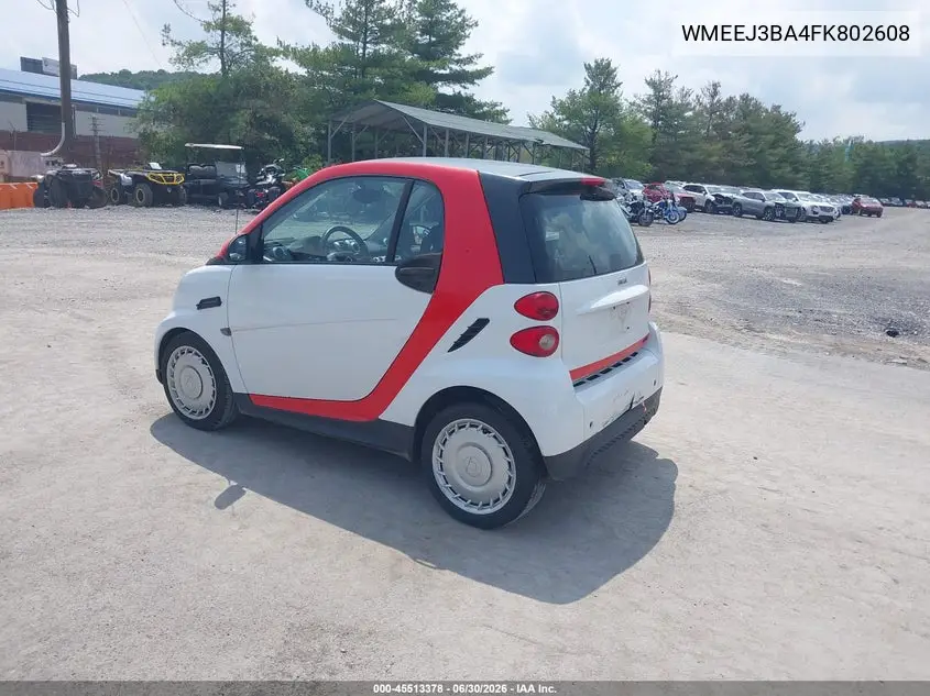 2015 Smart Fortwo Pure VIN: WMEEJ3BA4FK802608 Lot: 45513378
