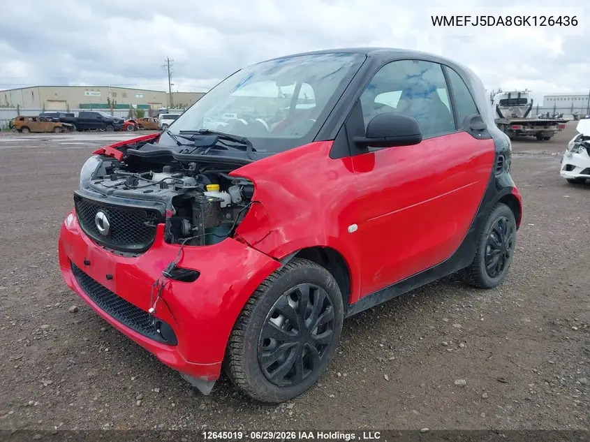 2016 Smart Fortwo Passion/Prime/Pure VIN: WMEFJ5DA8GK126436 Lot: 12645019X
