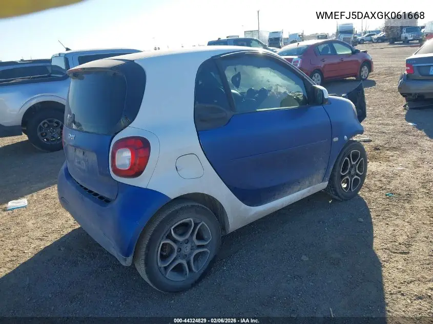 2016 Smart Fortwo Prime VIN: WMEFJ5DAXGK061668 Lot: 44324829