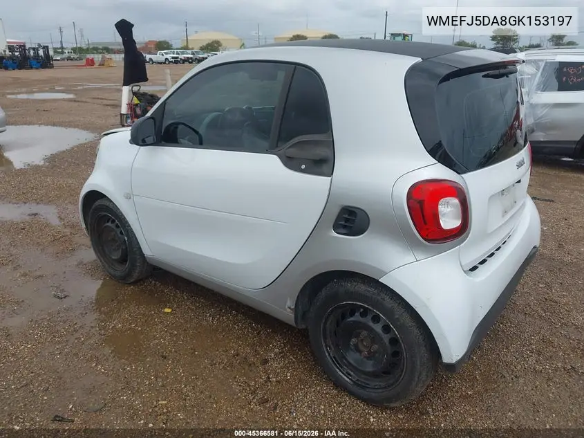 2016 Smart Fortwo Pure VIN: WMEFJ5DA8GK153197 Lot: 45366581