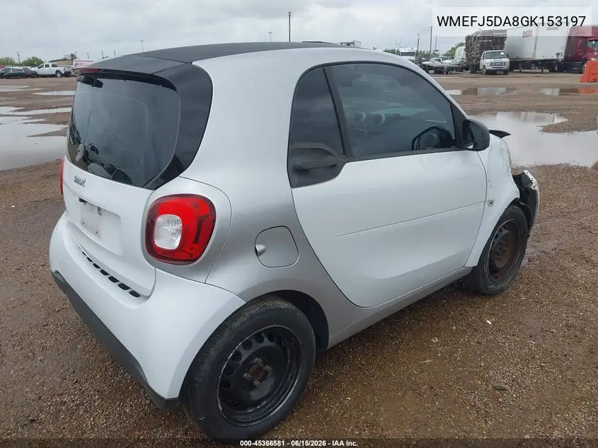 2016 Smart Fortwo Pure VIN: WMEFJ5DA8GK153197 Lot: 45366581