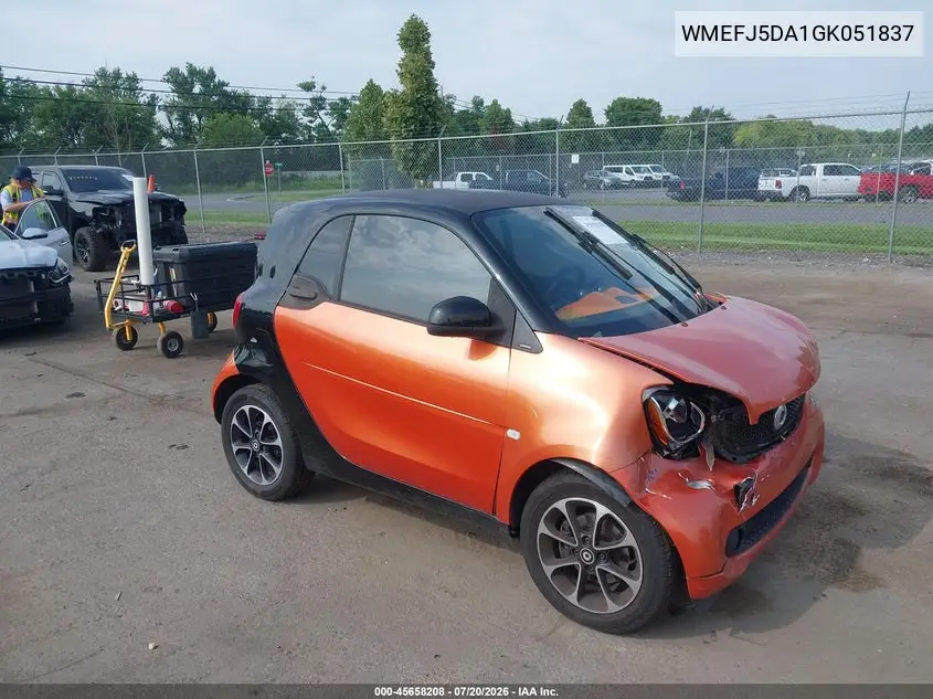 2016 Smart Fortwo Passion VIN: WMEFJ5DA1GK051837 Lot: 45658208