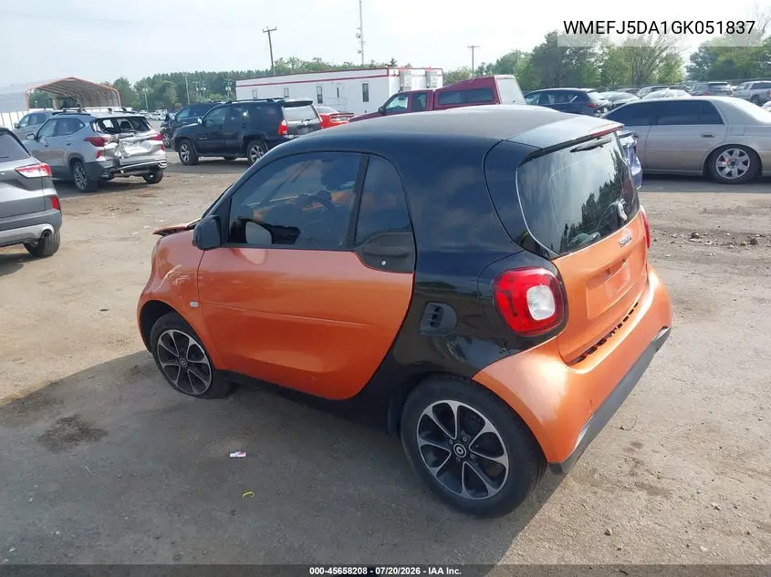 2016 Smart Fortwo Passion VIN: WMEFJ5DA1GK051837 Lot: 45658208