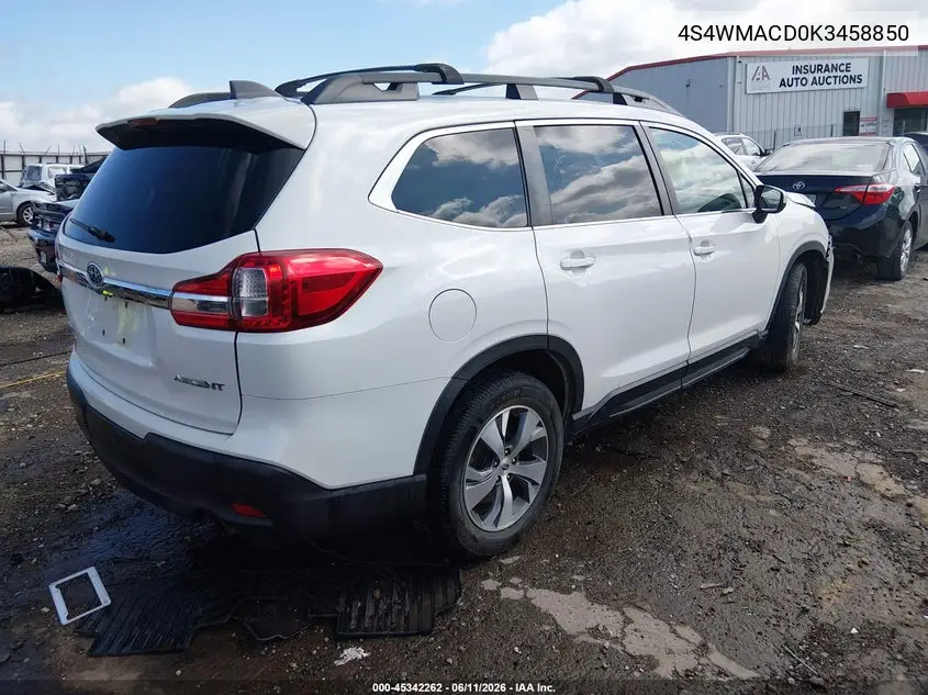 2019 Subaru Ascent Premium VIN: 4S4WMACD0K3458850 Lot: 45342262