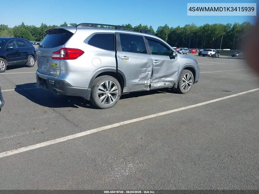2019 Subaru Ascent Limited VIN: 4S4WMAMD1K3415939 Lot: 45419740