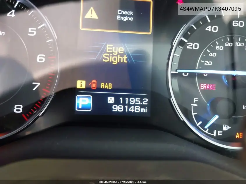 2019 Subaru Ascent Limited VIN: 4S4WMAPD7K3407095 Lot: 45529057