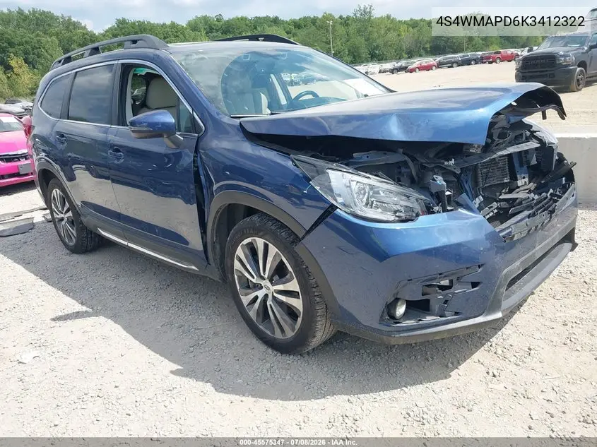 2019 Subaru Ascent Limited VIN: 4S4WMAPD6K3412322 Lot: 45575347