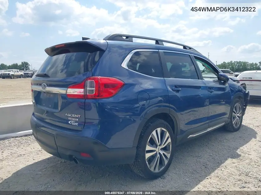 2019 Subaru Ascent Limited VIN: 4S4WMAPD6K3412322 Lot: 45575347