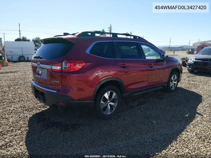 2020 Subaru Ascent Premium VIN: 4S4WMAFD0L3427420 Lot: 45265991