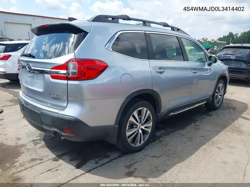 2020 Subaru Ascent Limited VIN: 4S4WMAJD0L3414402 Lot: 45332994