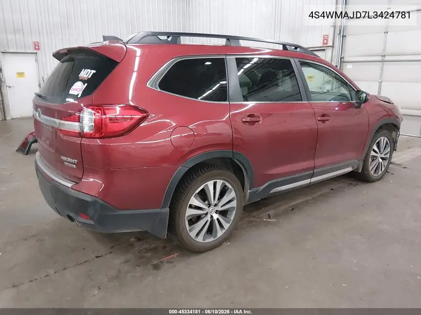 2020 Subaru Ascent Limited VIN: 4S4WMAJD7L3424781 Lot: 45334181