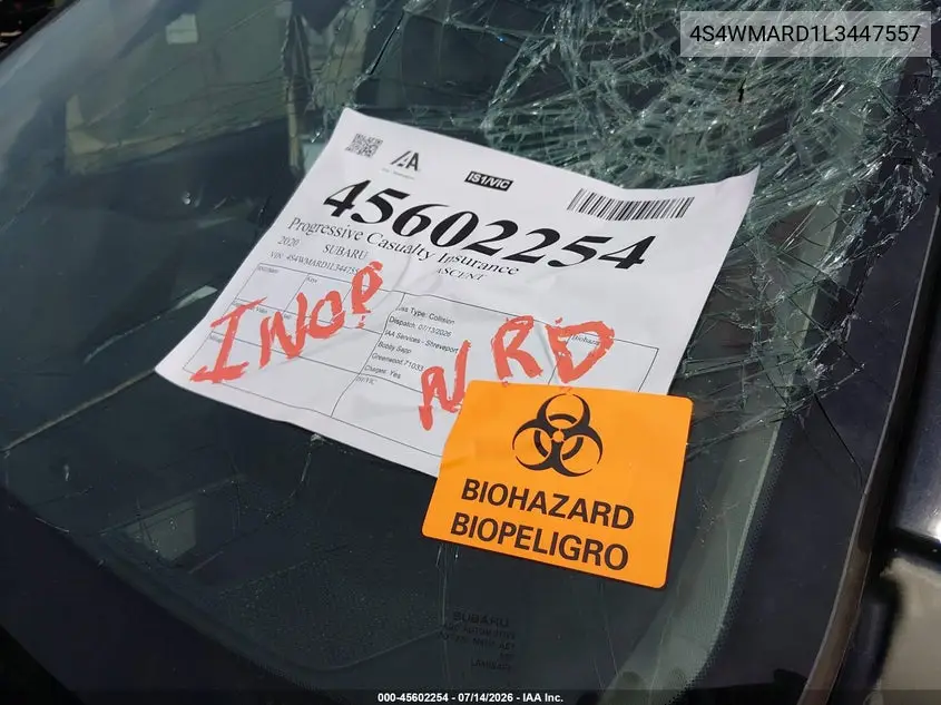 2020 Subaru Ascent Touring VIN: 4S4WMARD1L3447557 Lot: 45602254