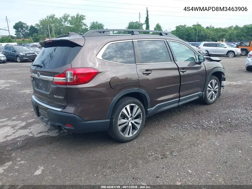 2021 Subaru Ascent Limited VIN: 4S4WMAPD8M3463906 Lot: 45361748