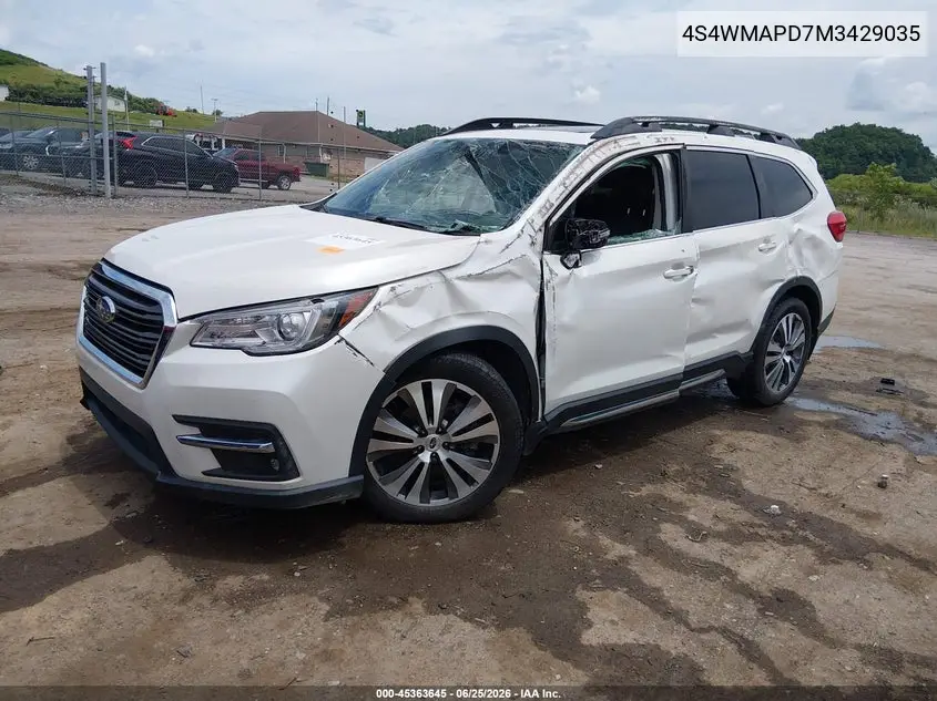2021 Subaru Ascent Limited VIN: 4S4WMAPD7M3429035 Lot: 45363645