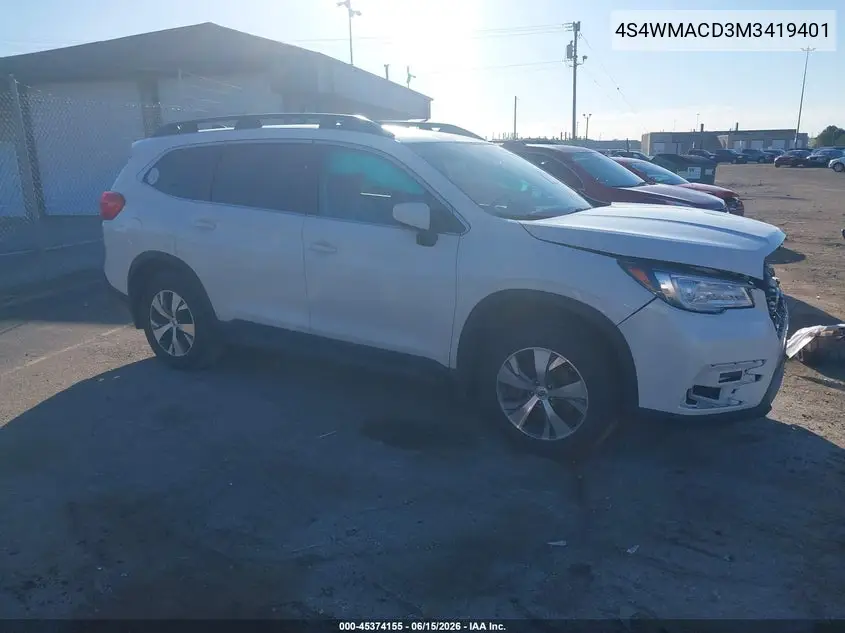 2021 Subaru Ascent Premium VIN: 4S4WMACD3M3419401 Lot: 45374155