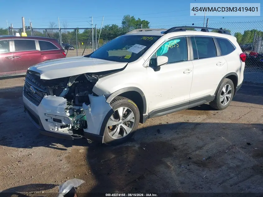 2021 Subaru Ascent Premium VIN: 4S4WMACD3M3419401 Lot: 45374155