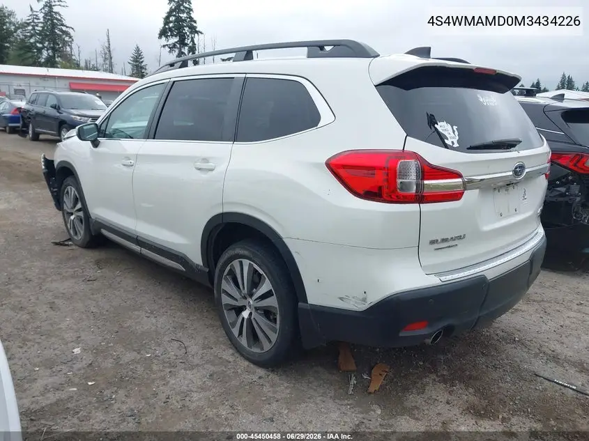 2021 Subaru Ascent Limited VIN: 4S4WMAMD0M3434226 Lot: 45450458