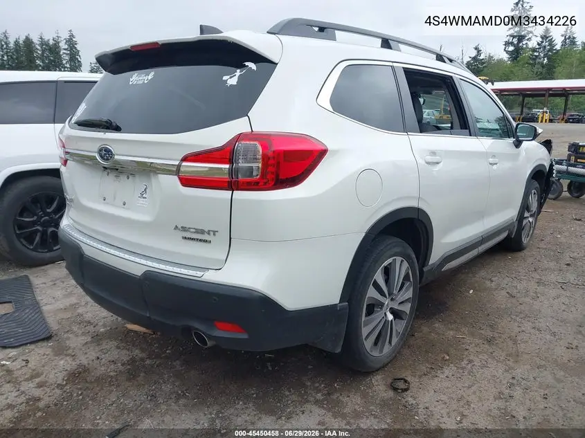 2021 Subaru Ascent Limited VIN: 4S4WMAMD0M3434226 Lot: 45450458