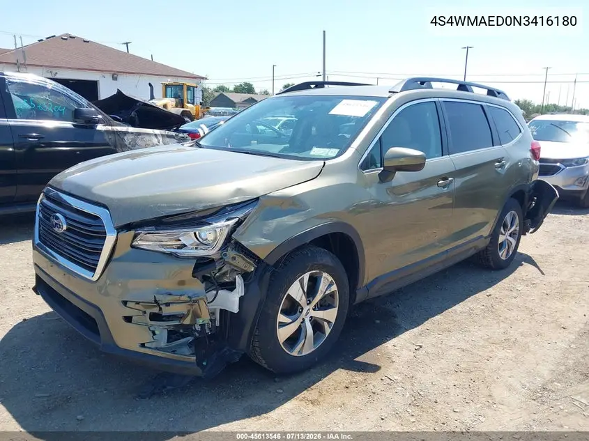 2022 Subaru Ascent Premium VIN: 4S4WMAED0N3416180 Lot: 45613546
