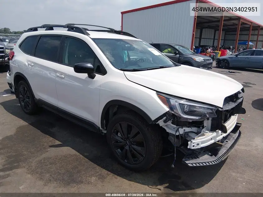 2022 Subaru Ascent Onyx Edition VIN: 4S4WMAGD3N3402951 Lot: 45656338