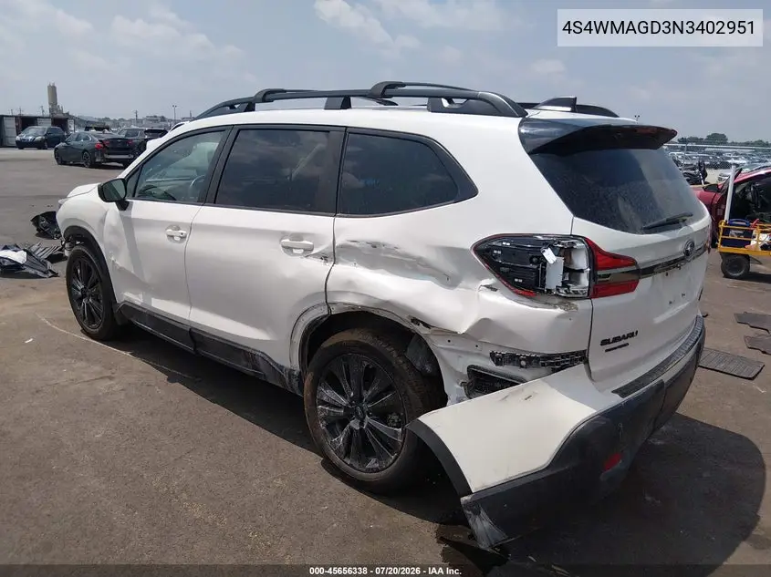 2022 Subaru Ascent Onyx Edition VIN: 4S4WMAGD3N3402951 Lot: 45656338