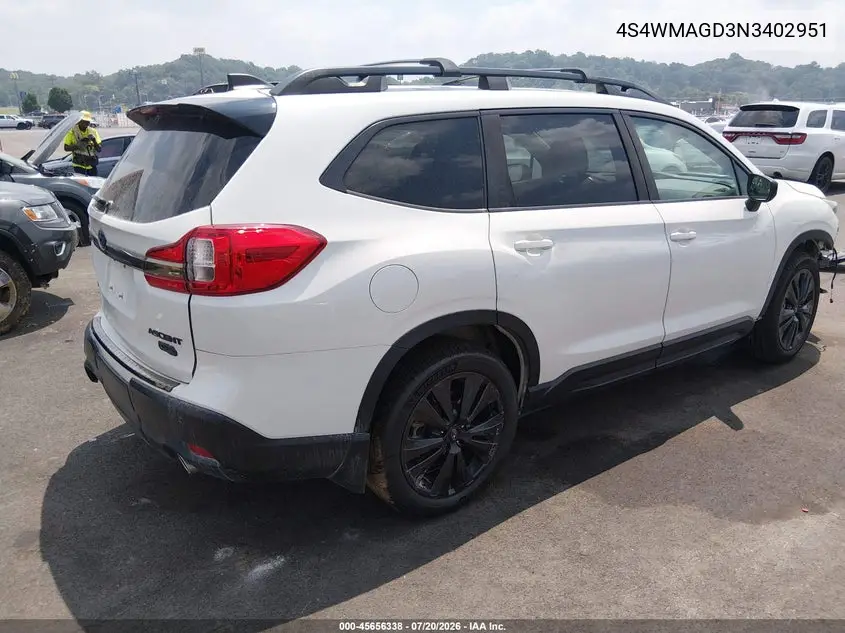 2022 Subaru Ascent Onyx Edition VIN: 4S4WMAGD3N3402951 Lot: 45656338