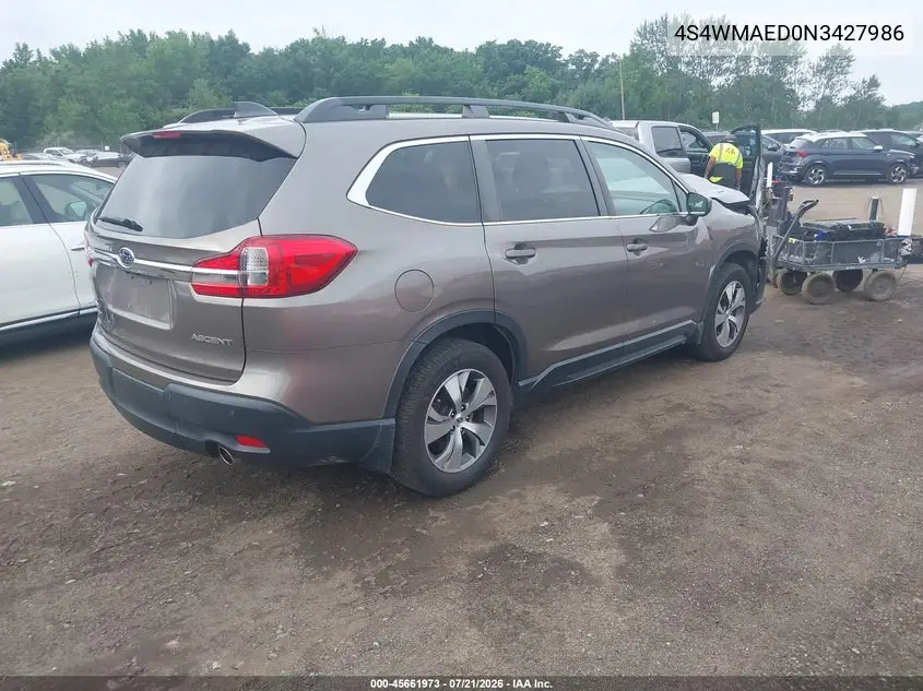 2022 Subaru Ascent Premium VIN: 4S4WMAED0N3427986 Lot: 45661973